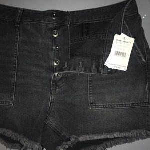 Free People frayed black denim shorts size 30